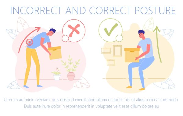 Correct and Incorrect Posture to Pick up Heavy Boxes